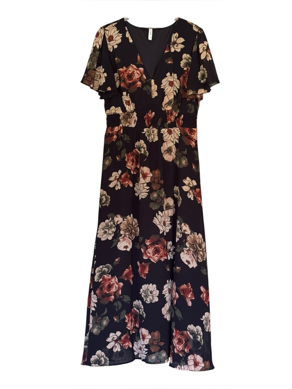 SIMPLEE Floral V-Neck Maxi Dress M Black Neutral NWOT - Picture 2 of 13